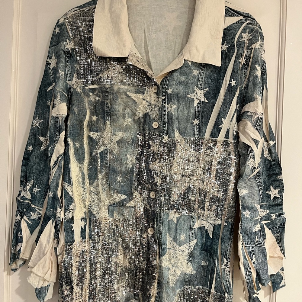 Women's Star Patterned Denim Jacket
